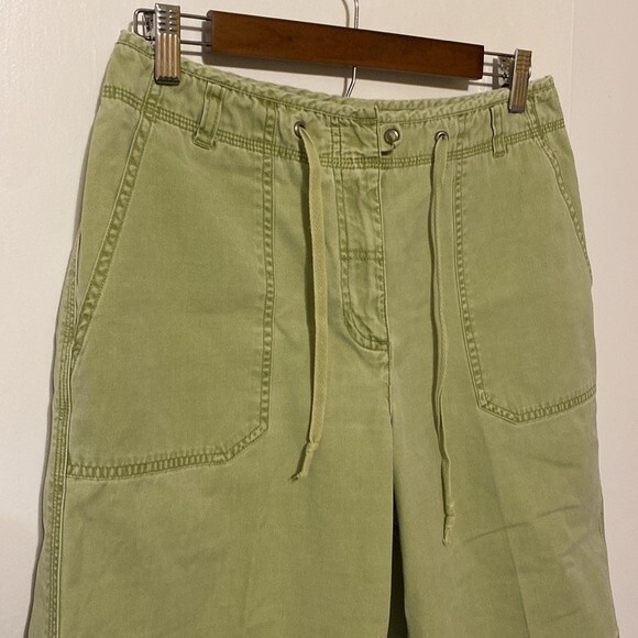 Vintage Y2K Drawstring Cropped Capri Painter Pants Green Chambray Women's M - Picture 2 of 12